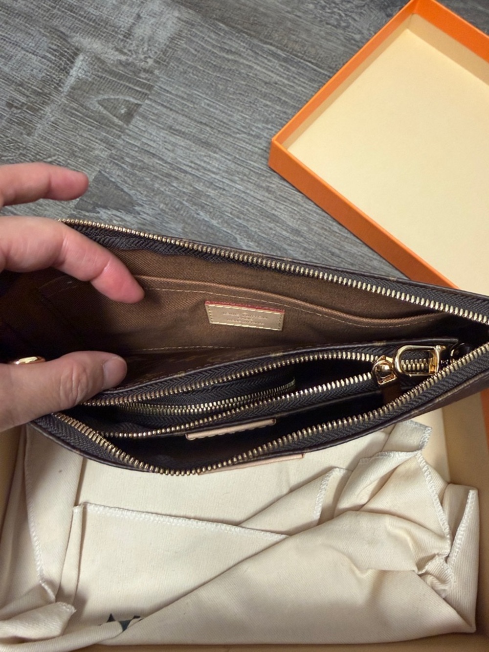 Louis Vuitton Brown Monogram Pochette with Pink Webbing Strap - Picture 4 of 6